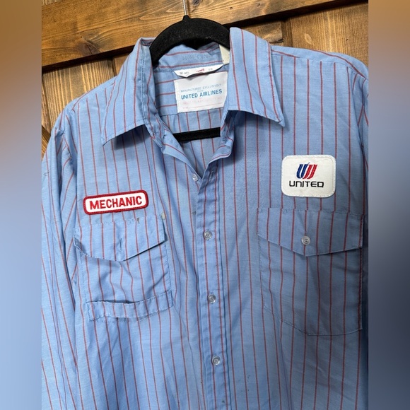 Vintage United Mechanic Work Shirt Sz LG Long Sleeve Blue/Red Stripes Button Up - Picture 3 of 5